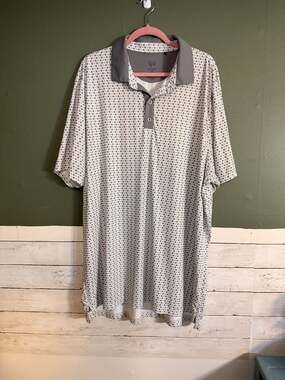 Graham Luxe Men's 2XL Performance Golf Polo Shirt Grey White Pattern‎ XXL